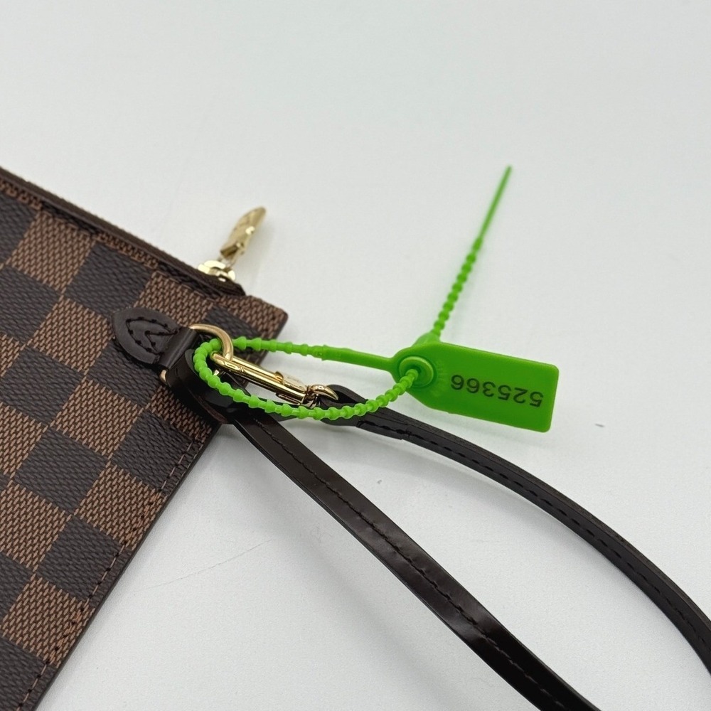Louis Vuitton DAMIER Ebene Neverfull MM Pochette Wristlet Red Interior (6"x9.5") - Picture 10 of 11